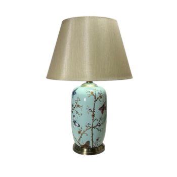 44cm Table Lamp and Shade - Cylindrical Base - Ceramic - L19 x W19 x H44 cm