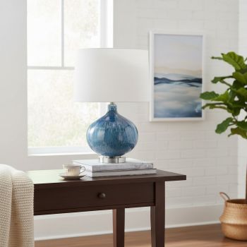 Blue Ceramic Glass Table Lamp - L25 x W40 x H38 cm