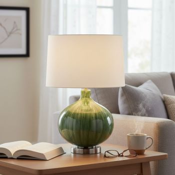 Green Ceramic Glass Table Lamp - L25 x W40 x H38 cm