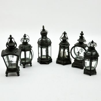 40cm 6 Assorted Garden Lanterns (Set of 6) - Metal/Glass - L15 x W15 x H42 cm