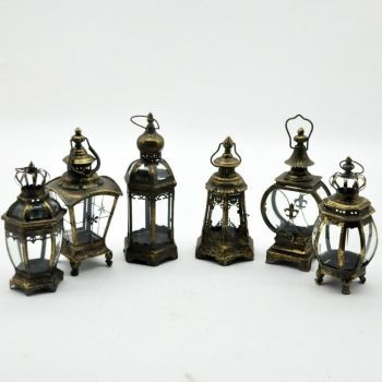 40cm 6 Assorted Garden Lanterns (Set of 6) - Metal/Glass - L15 x W15 x H42 cm - Grey
