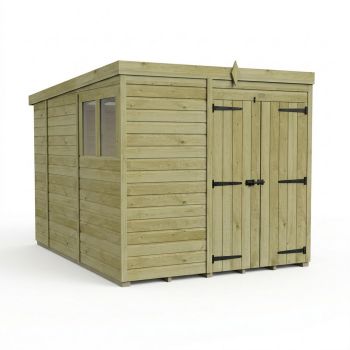 7ft x 10ft Pent Garden Shed Double Door With Windows - Pressure Treated Timber - L213 x W305 x H210 cm - Natural