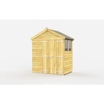 7 x 4 Feet Apex Shed - Double Door With Windows - Wood - L127 x W214 x H217 cm