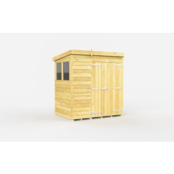 7 x 4 Feet Pent Shed - Double Door With Windows - Wood - L118 x W214 x H201 cm