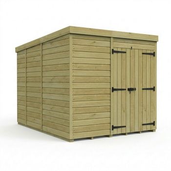 7ft x 9ft Pent Garden Shed Double Door No Windows - Pressure Treated Timber - L213 x W274 x H210 cm - Natural