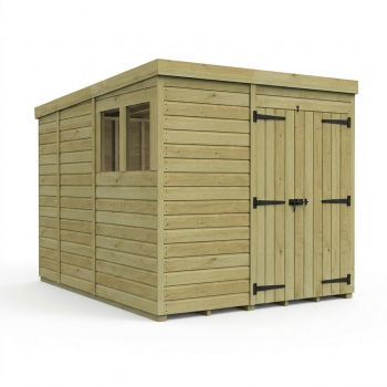 7ft x 9ft Pent Garden Shed Double Door With Windows - Pressure Treated Timber - L213 x W274 x H210 cm - Natural