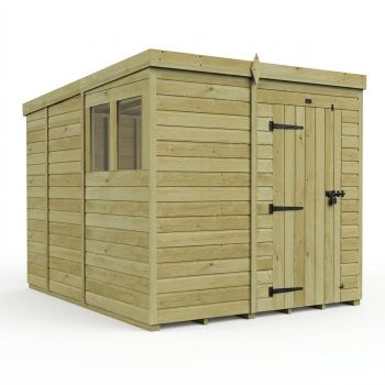 7ft x 9ft Pent Garden Shed Single Door With Windows - Pressure Treated Timber - L213 x W274 x H210 cm - Natural