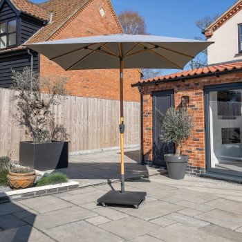Royce Premium 2.5m Square Parasol LED - Wood Look Frame - Novasun Smoke Grey Canopy & Cover - L250 x W250 x H256 cm