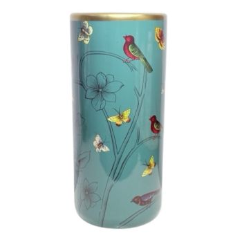 18" Umbrella Stand - Red Birds, Butterflies, and Flowers Design - Turquoise Blue - Ceramic - L20 x W20 x H46 cm