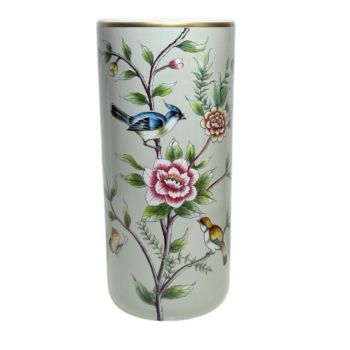 18" Umbrella Stand - Birds and Flowers Design - Light Green - Ceramic - L20 x W20 x H46 cm