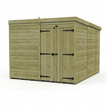 8ft x 10ft Pent Garden Shed Double Door No Windows - Pressure Treated Timber - L244 x W305 x H210 cm - Natural
