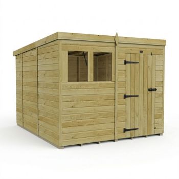 8ft x 10ft Pent Garden Shed Single Door With Windows - Pressure Treated Timber - L244 x W305 x H210 cm - Natural