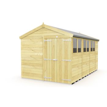 8 x 14 Feet Apex Shed - Double Door With Windows - Wood - L417 x W231 x H217 cm