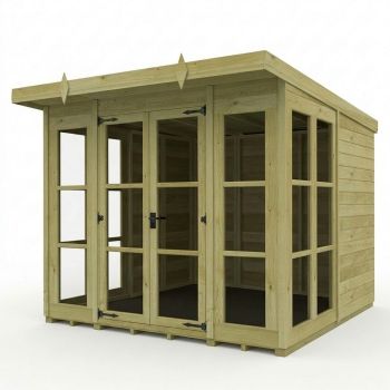 8ft x 8ft Georgian Pent Summer House - Pressure Treated Timber - L244 x W244 x H210 cm - Natural