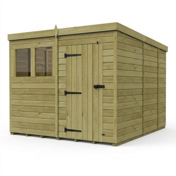 8ft x 9ft Pent Garden Shed Single Door With Windows - Pressure Treated Timber - L244 x W274 x H210 cm - Natural