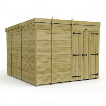 9ft x 10ft Pent Garden Shed Double Door No Windows - Pressure Treated Timber - L274 x W305 x H210 cm - Natural