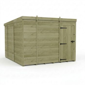9ft x 10ft Pent Garden Shed Single Door No Windows - Pressure Treated Timber - L274 x W305 x H210 cm - Natural