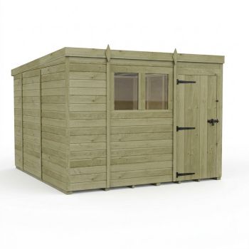 9ft x 10ft Pent Garden Shed Single Door With Windows - Pressure Treated Timber - L274 x W305 x H210 cm - Natural