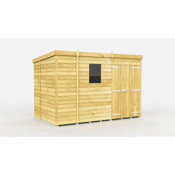 9 x 7 Feet Pent Shed - Double Door With Windows - Wood - L214 x W276 x H201 cm