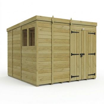 9ft x 9ft Pent Garden Shed Double Door With Windows - Pressure Treated Timber - L274 x W274 x H210 cm - Natural