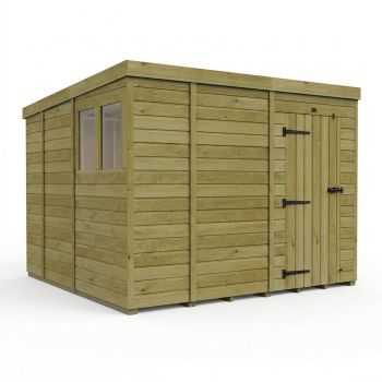 9ft x 9ft Pent Garden Shed Single Door With Windows - Pressure Treated Timber - L274 x W274 x H210 cm - Natural