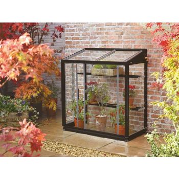 Harlow 3 Feet 4 Inches Lean to Mini Greenhouse - Aluminum/Glass - L100 x W53 x H95 cm - Without Coating