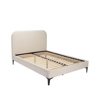 Albany King Size Bed Frame - Boucle/Metal - L214.5 x W160 x H114 cm - Ivory/Black - Full Assembly Needed