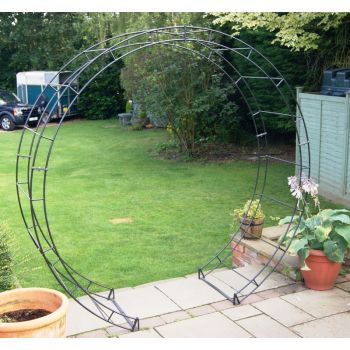 Round Arch Inc Ground Spikes - Garden Moon Gate Archway - Solid Steel - L66 x W238.8 x H228.6 cm - Powder Coated Antique Black