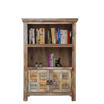 Aravali 2 Door Small Bookcase - Mango Wood - L35 x W85 x H123 cm - Distressed Finish
