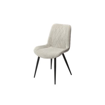 Diamond Stitch Lt Cord Fabric Dining Chair with Tapered Legs (Set of 2) - Metal - L54 x W54 x H85.5 cm - Light Grey/Black - Flat Packed