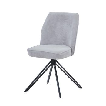 Swivel Dining Chairs (Set of 2) - Uoholstery Fabric/Metal - L69 x W46 x H92 cm - Light Grey/Black - Flat Packed