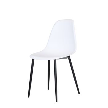 Curve Chair Plastic Seat with Metal Legs (Set of 2) - L52 x W46 x H84 cm - White/Black - Flat Packed