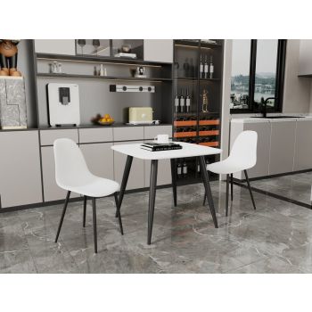 Aspen Tapered Legs Square Dining Table and 2 Curve Plastic Seat Chairs with Metal Legs - White/Black - Flat Packed