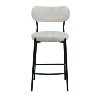 Derby Padded Bar Stool (Pack of 2) - Velvet - L52 x W46.5 x H96 cm - Cream