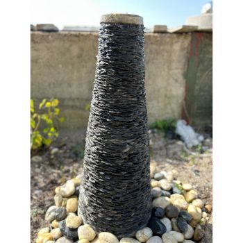 Natural Slate on GRC Cone Water Feature with Pump, Light, Reservoir and Grid - 40cm Dia x 90cm H