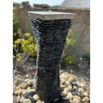 Natural Slate on GRC Twist Water Feature with Pump, Light, Reservoir and Grid - L25 x W25 x H90 cm