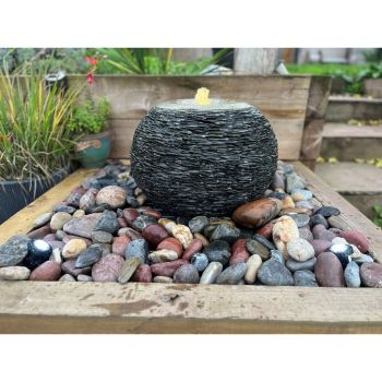 Natural Slate Surface Arius Garden Fountain with Pump, Light, Reservoir and Grid - 50cm Dia