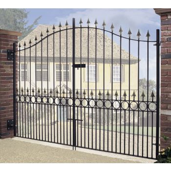 Balmoral Premium Spear Top Tall Bow Top Double Gate - Steel - Fits Gap 3353 mm x 2082 mm High - Electro Galv./Black Powder Coated