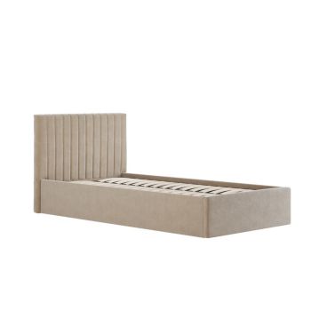 Berlin Ottoman Single Bed Frame- Velvet - L203 x W109 x H89 cm - Beige - Flat Pack