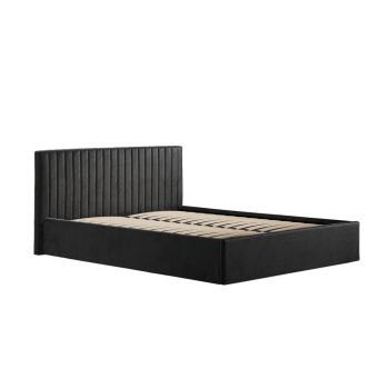 Berlin Ottoman Double Bed Frame (Pack of 2) - Velvet - L203 x W154 x H89 cm - Black - Flat Pack