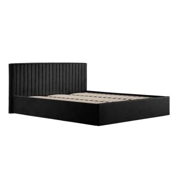 Berlin Ottoman Super King Size Bed Frame - Velvet - L213 x W198 x H89 cm - Black - Flat Pack