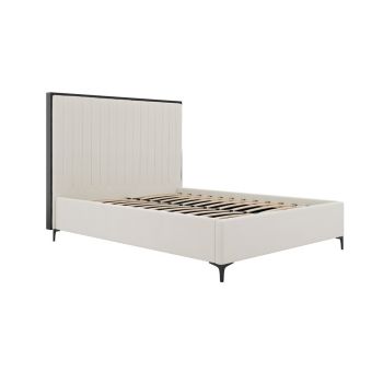 Berkeley Super King Size Bed Frame (Pack of 2) - Velvet/Metal - L220 x W199 x H141 cm - Cream/Black - Flat Pack