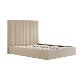 Berlin Tall Ottoman Double Bed Frame - Velvet - L203 x W154 x H124 cm - Beige - Flat Pack