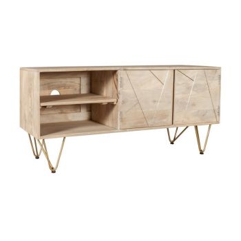 Light Gold Plasma Media Unit - Solid Mango Wood - L45 x W140 x H60 cm