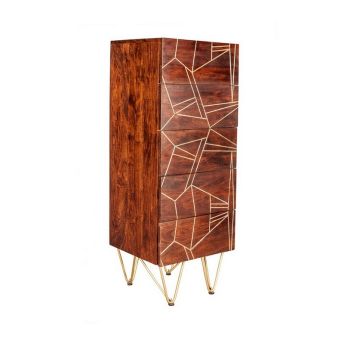 Dark Gold Tall Chest of Drawers - Solid Mango Wood - L40 x W45 x H120 cm