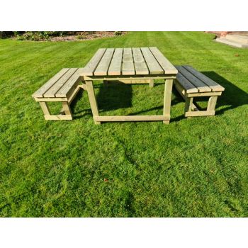 Butcher Table Set, Wooden Outdoor Garden Furniture, Alfresco Dining Set with Benches - L150 x W93 x H77 cm - Minimal Assembly Required