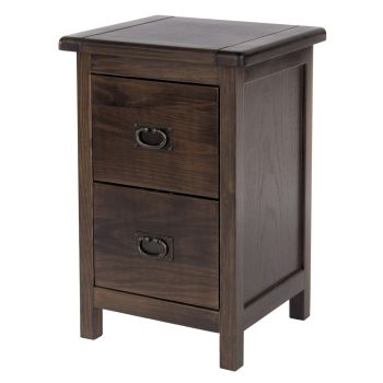 2 Drawer Petite Bedside Cabinet - Pine - 36 x 32 x 53 cm - Dark Brown
