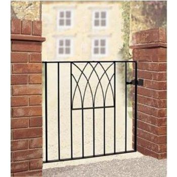 Abbey Modern Low Flat Top Single Gate - Solid Steel - Fits Gap of 838 mm x 812 mm High - Electro Galvanised/Black Powder Coated