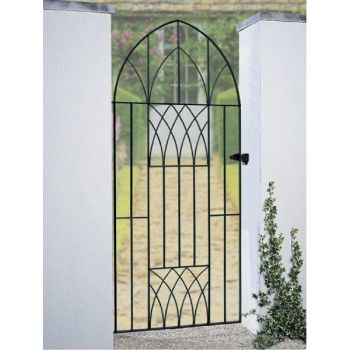 Abbey Modern Tall Arch Bow Top Single Gate - Solid Steel - Fits Gap of 991 mm x 1988 mm High - Electro Galv./Black Powder Coated