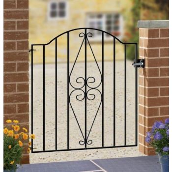 Stirling Scroll Henley Low Bow Top Single Gate - Steel - Fits Gap of 880 mm x 946 mm High - Electro Galv./Black Powder Coated
